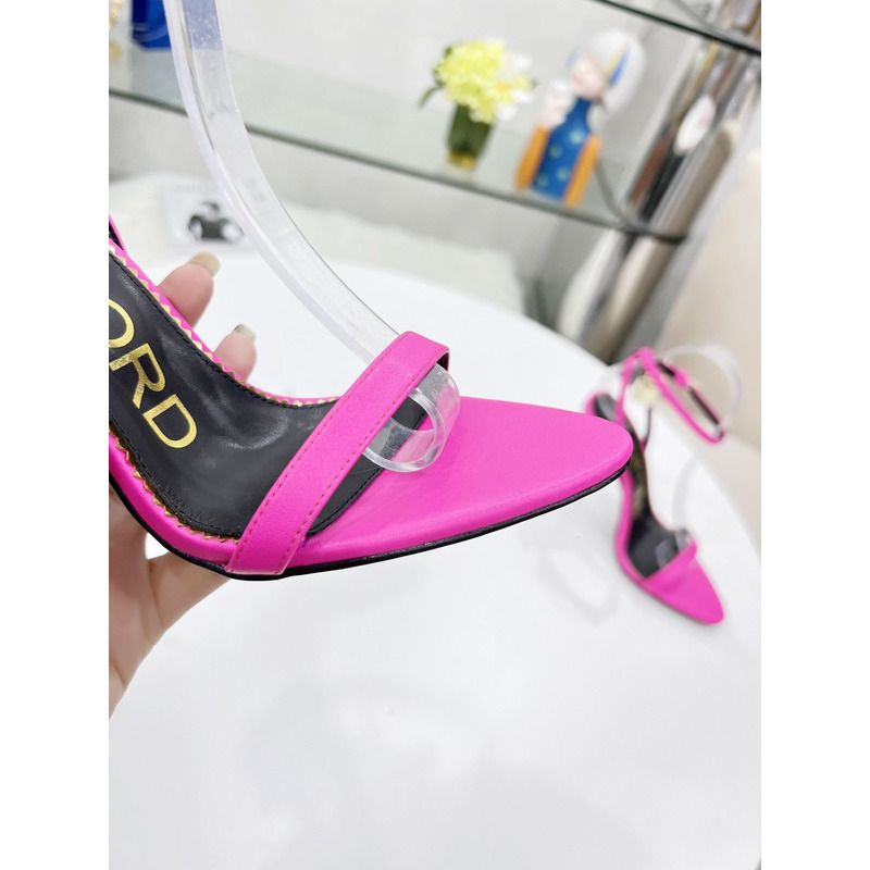 TOM FORD  PADLOCK POINTY NAKED SANDAL IN FUCHSIA+WHITE
