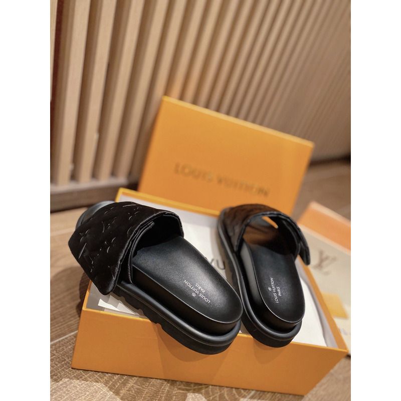 LV POOL PILLOW BLACK SLIDES