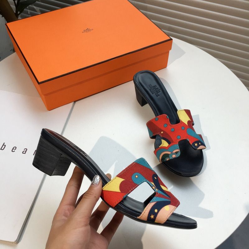 H**mes blue flats slides sandals