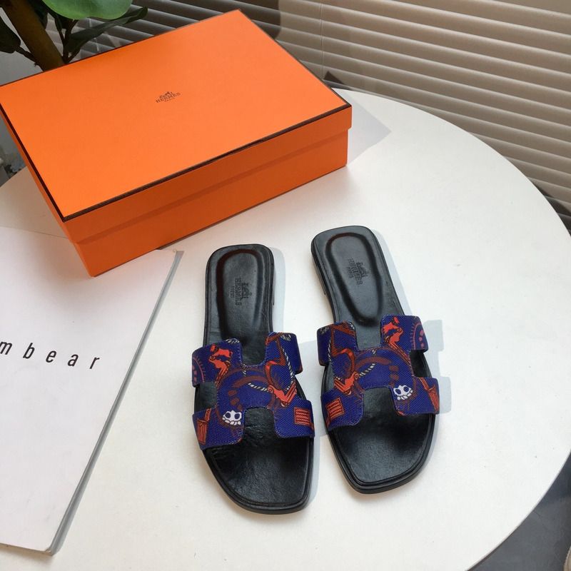 H**mes blue-red pattern oran sandals