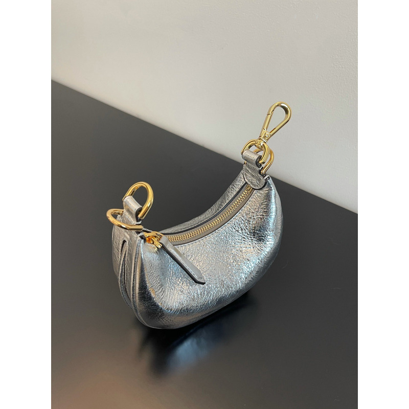 F**di graphy mini silver  laminated leather bag