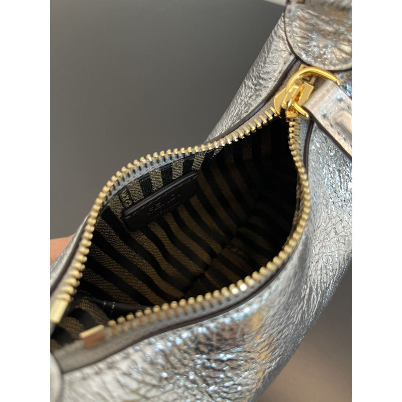 F**di graphy mini silver  laminated leather bag