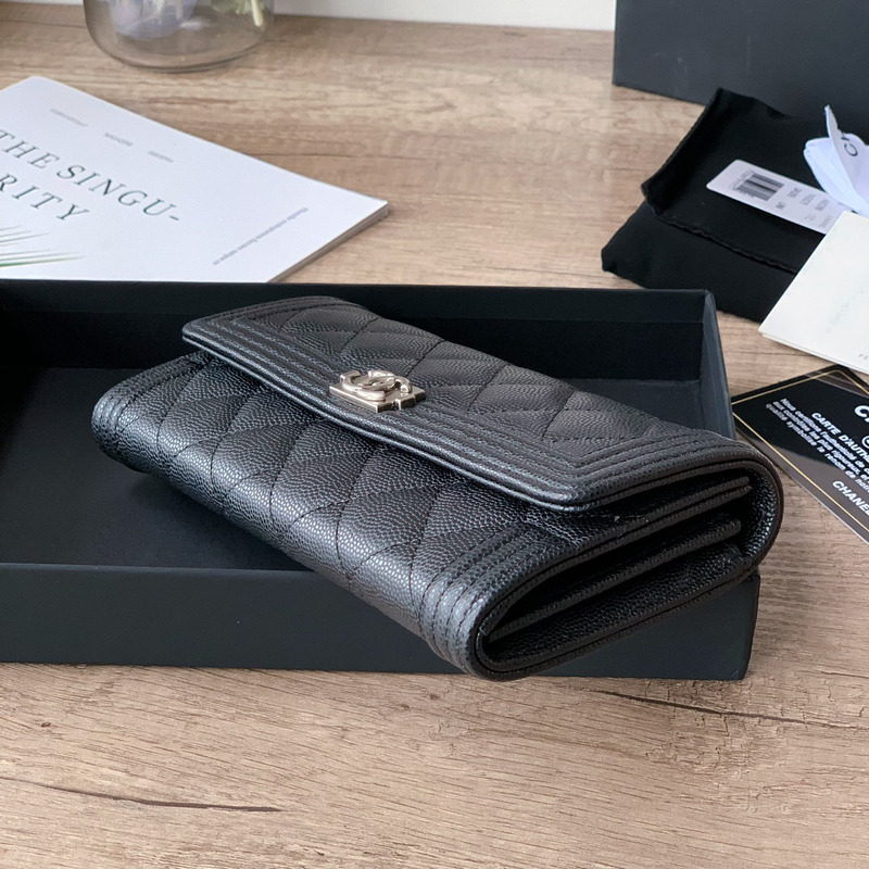 Ch*el 2.55 long flap wallet silver tone metal black