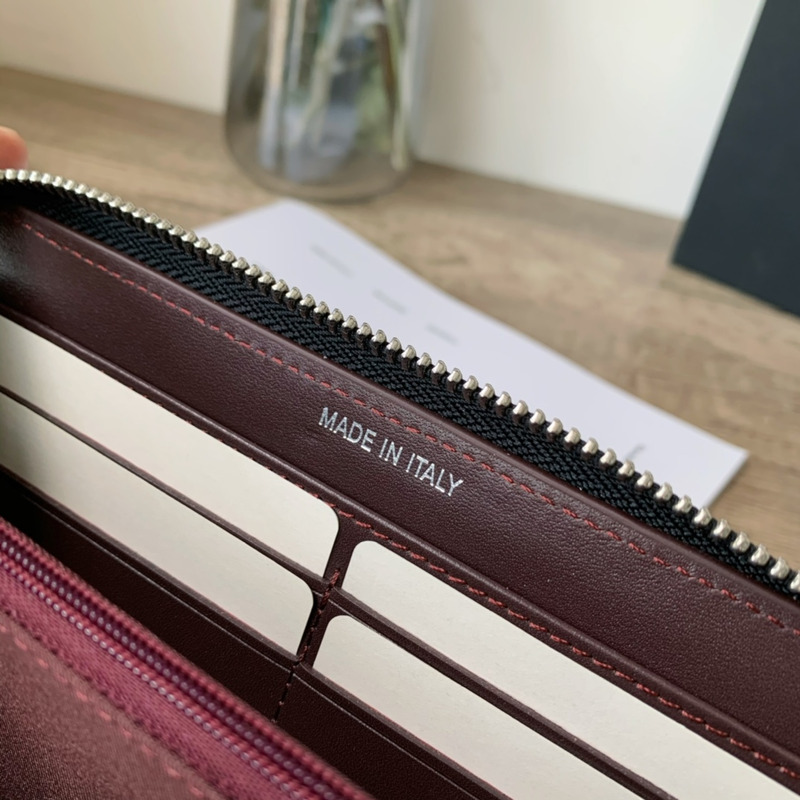 Ch*el classic long zipped wallet silver tone metal black