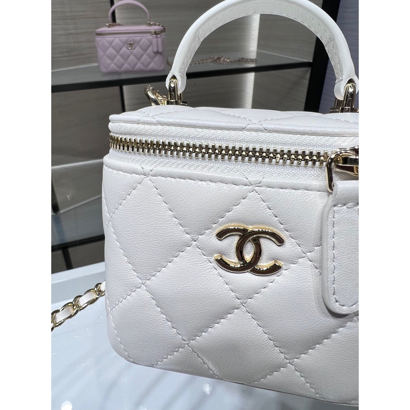 Ch*el small vanity with chain lambskin white