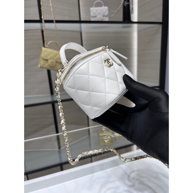 Ch*el small vanity with chain lambskin white