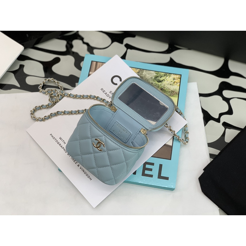 Ch*el 22p box bag mini blue
