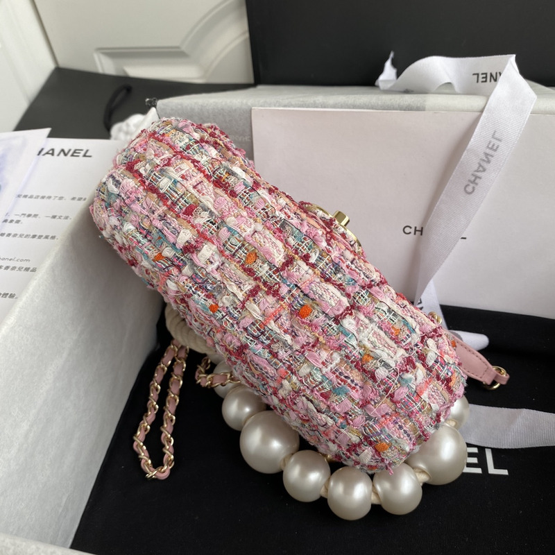 Ch*el pearl handle flap bag pink