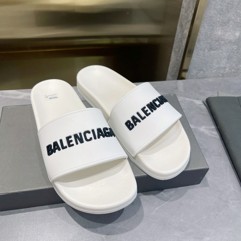 Ba*len*cia*ga 3d logo print pool slide sandal white