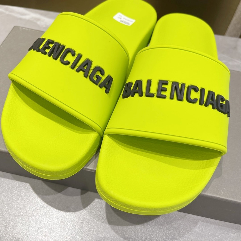 Ba*len*cia*ga 3d logo print pool slide sandal fluorescent yellow