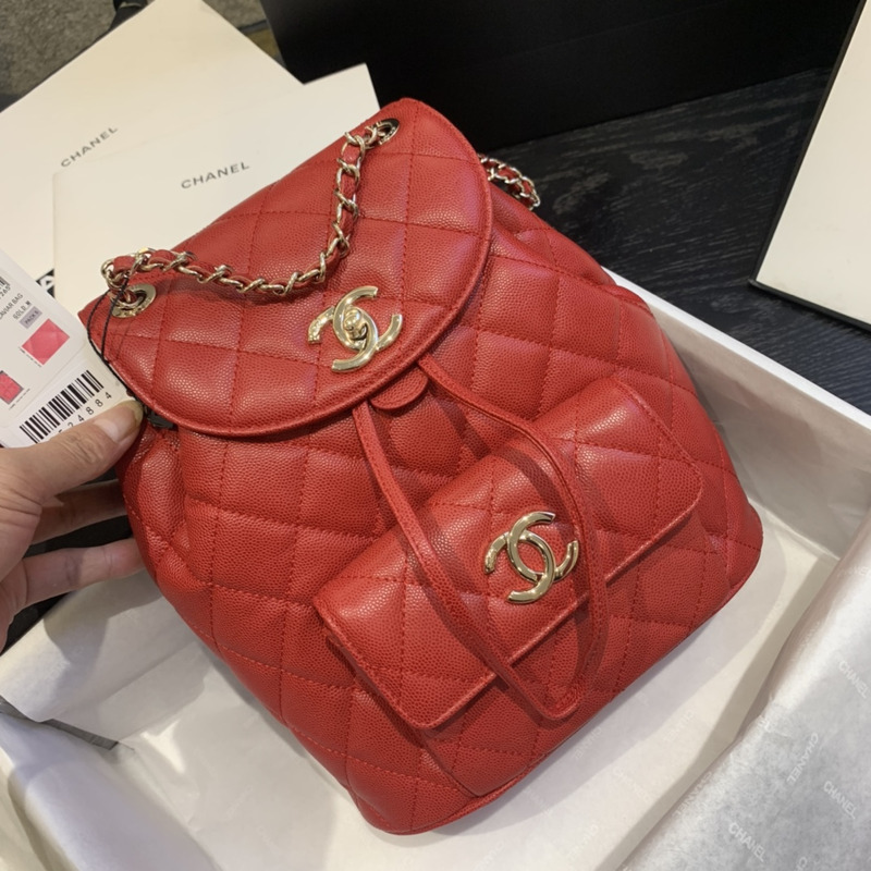 Ch*el caviar leather vintage duma backpack red