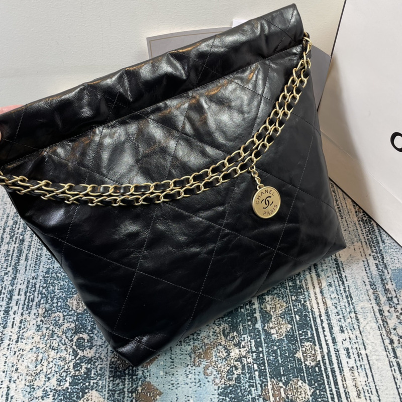 Ch*el 22 handbag shiny calfskin gold-tone & metal black