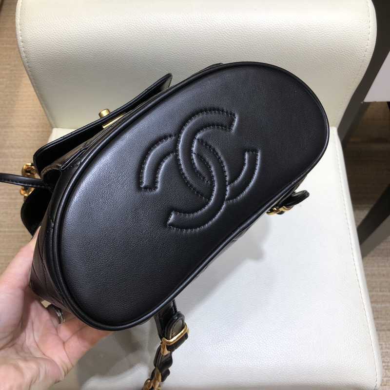 Ch*el lambskin duma gold hardware backpack black