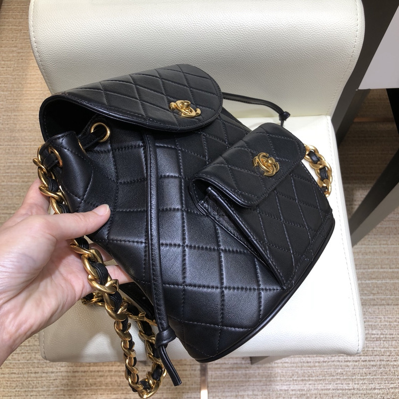 Ch*el lambskin duma gold hardware backpack black