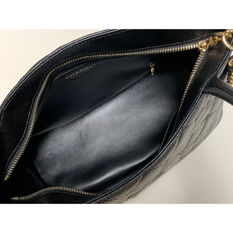 Ch*el medallion tote bag ghw caviar skin leather black