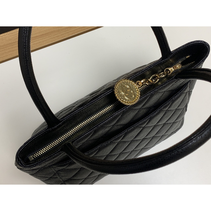 Ch*el medallion tote bag ghw caviar skin leather black