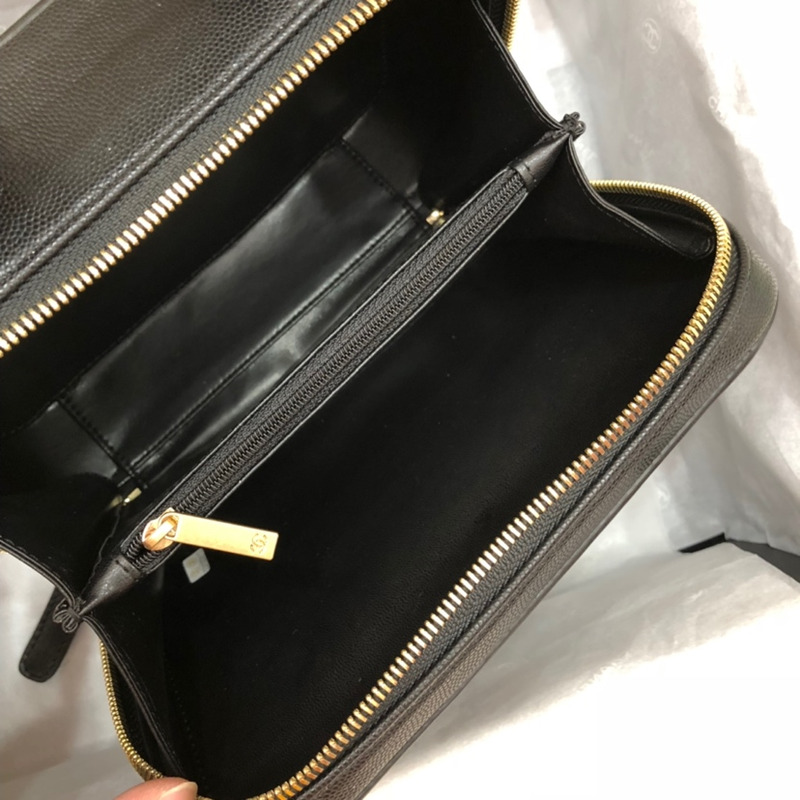 Ch*el leather vanity case black bag