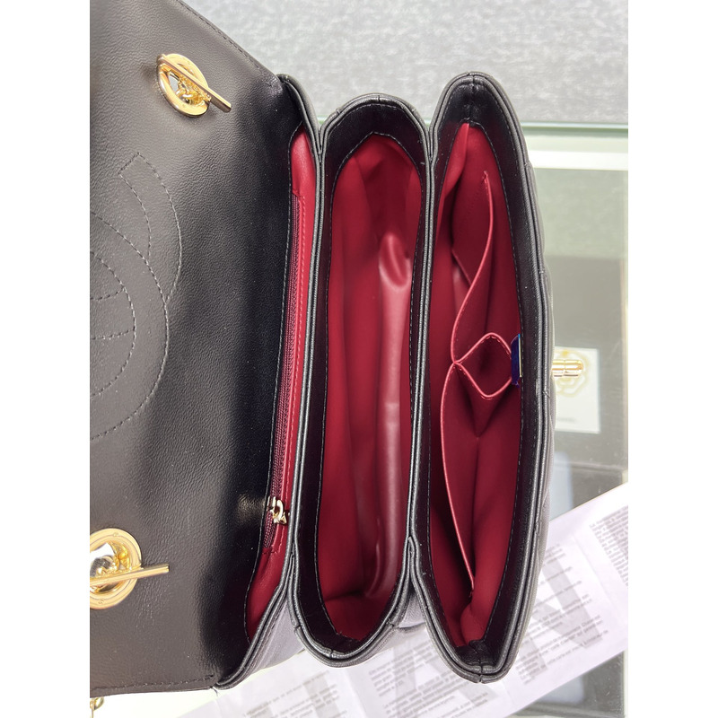 Ch*el  sheepskin and gold metal black flap bag