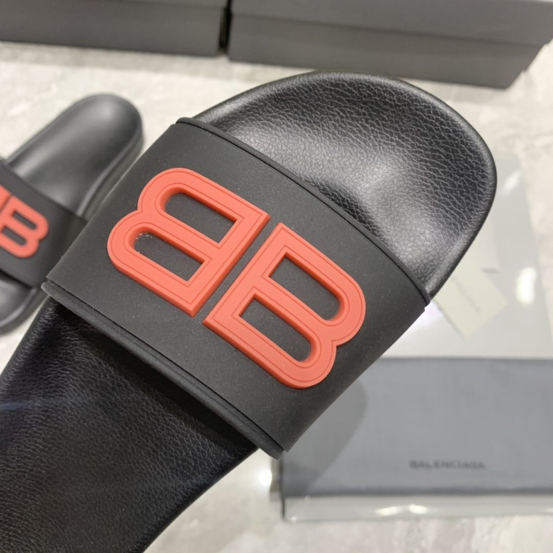 Ba*len*cia*ga  pool slides 3d bb logo red black