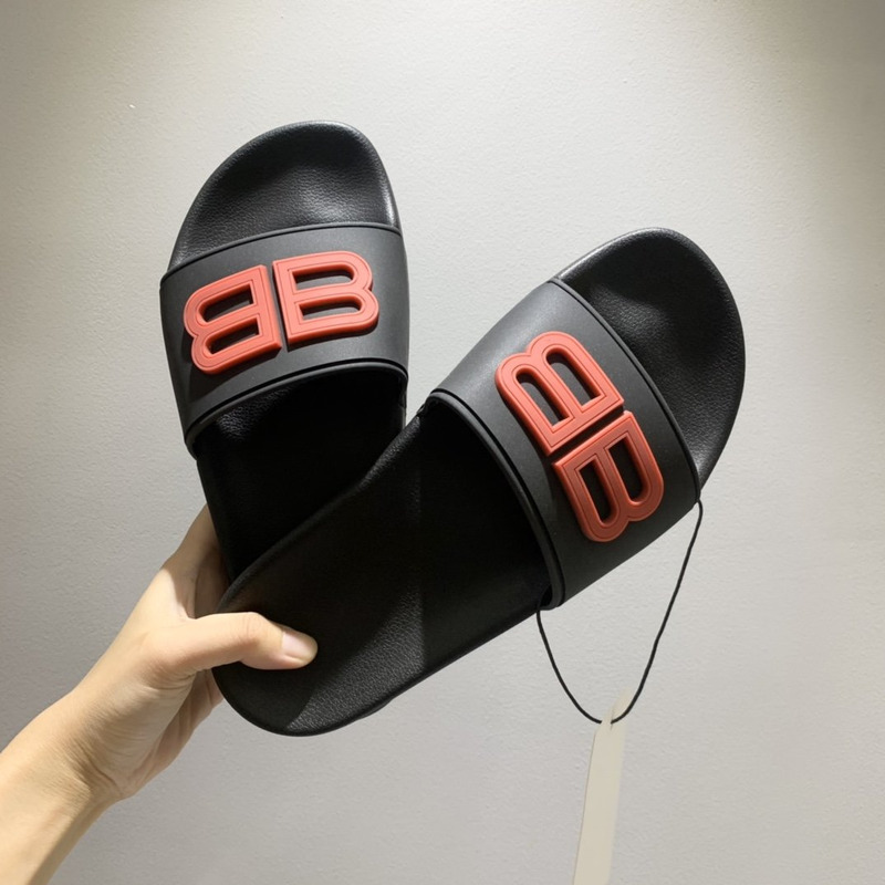 Ba*len*cia*ga  pool slides 3d bb logo red black