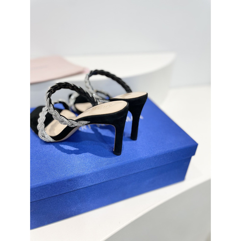 Stuart Weitzman Nudist Curve Crystal Embellished Sandals Black