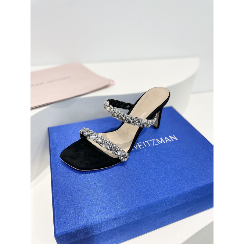 Stuart Weitzman Nudist Curve Crystal Embellished Sandals Black