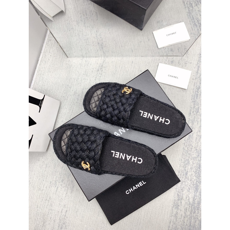 Ch*el open toe casual style plain party style flip flops mules black