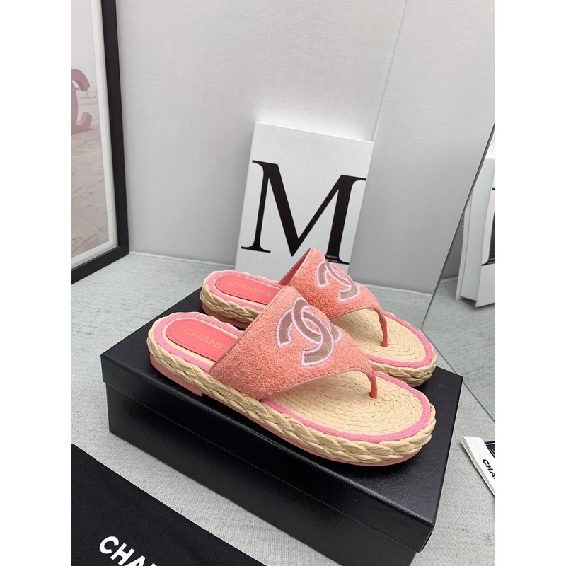 Ch*el casual style flip flops elegant style logo flat sandals pink