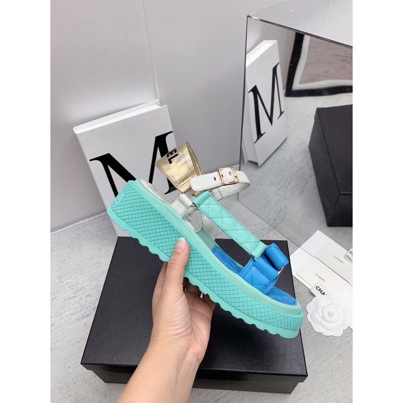Ch*el leather sandals mint&blue