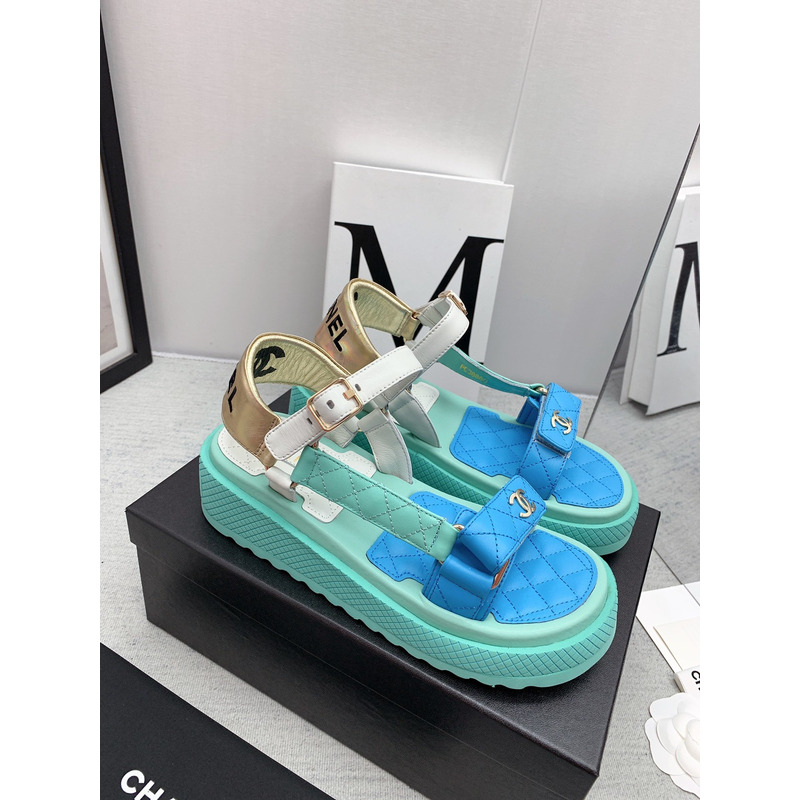 Ch*el leather sandals mint&blue
