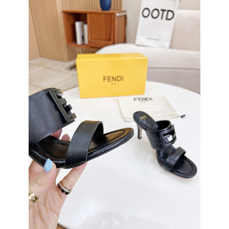 F**di baguette leather slides black