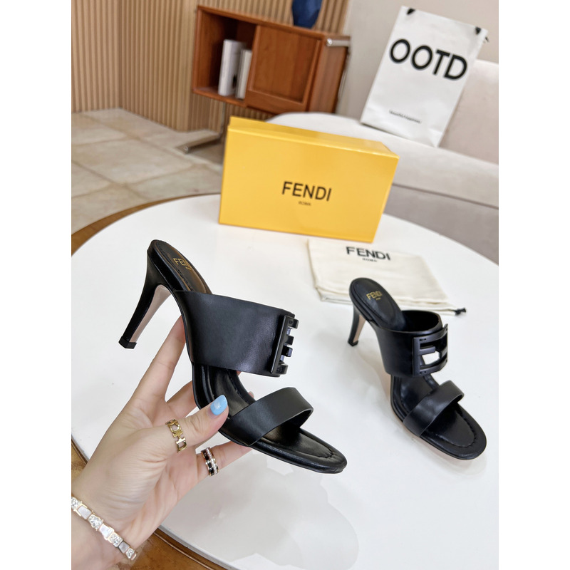 F**di baguette leather slides black