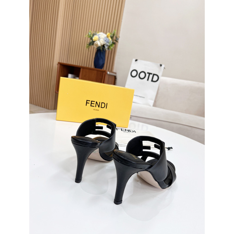 F**di baguette leather slides black