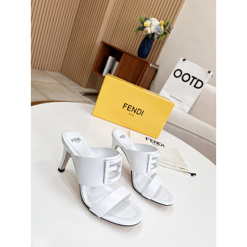 F**di baguette leather slides white