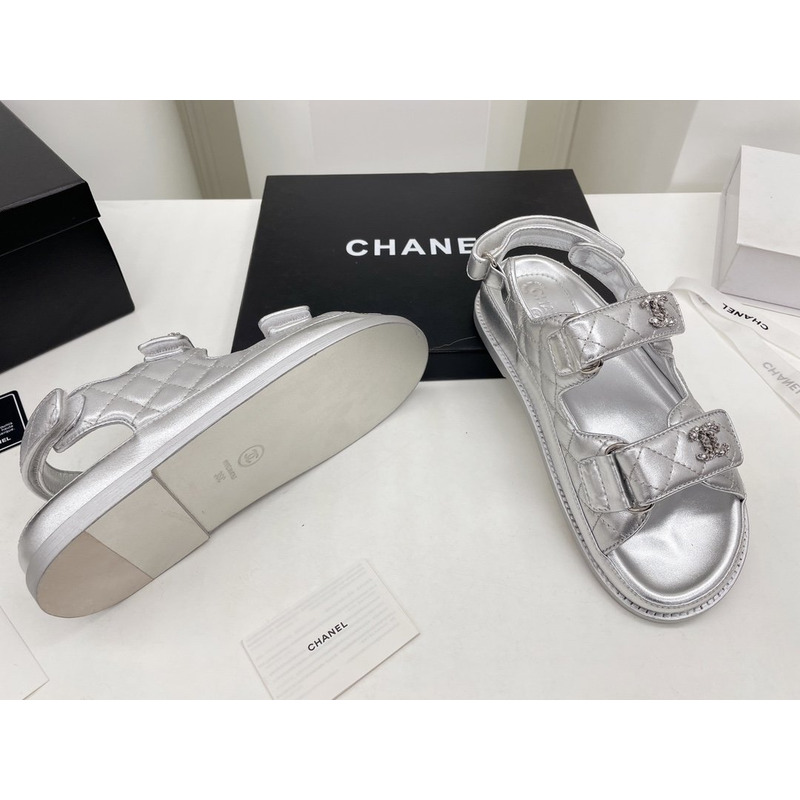 Ch*el dad sandals leather silver