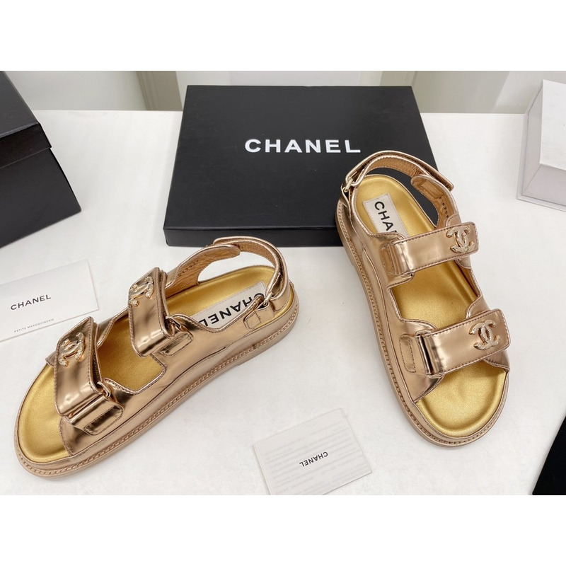 Ch*el dad sandals leather gold