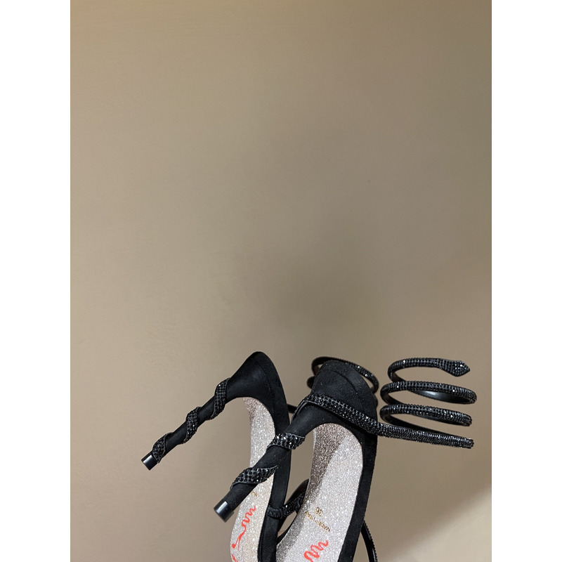Rene Caovilla Margot Embellished Suede Heels Black