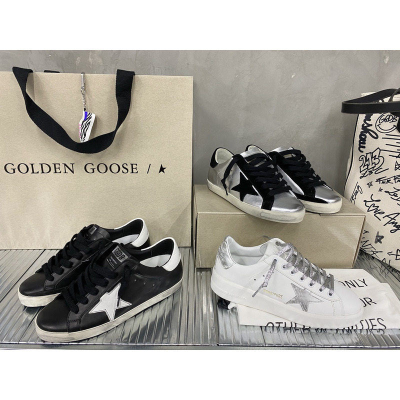 golden goose black S*per-star sneakers in leather with white star