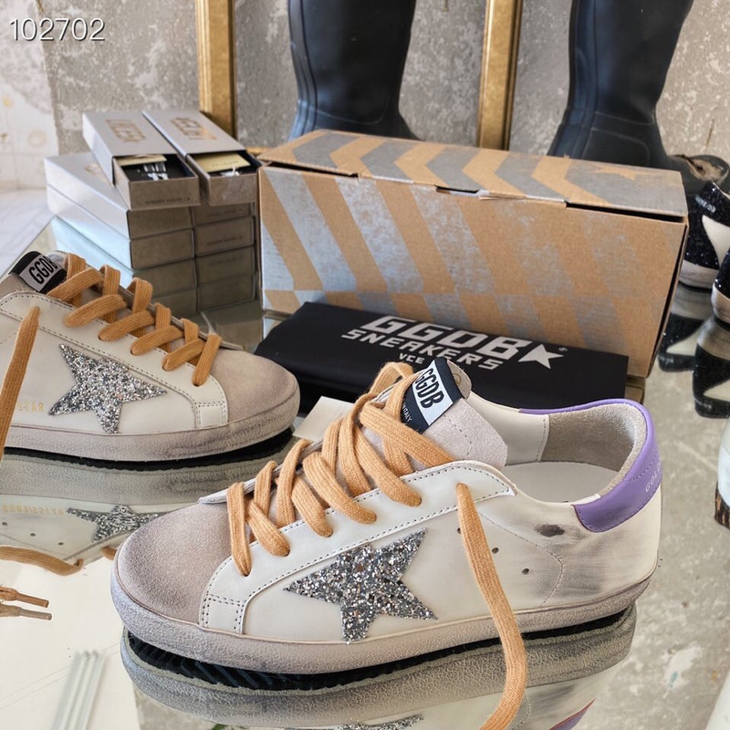 golden goose S*per-star sneakers with sliver glitter and purple heel tab