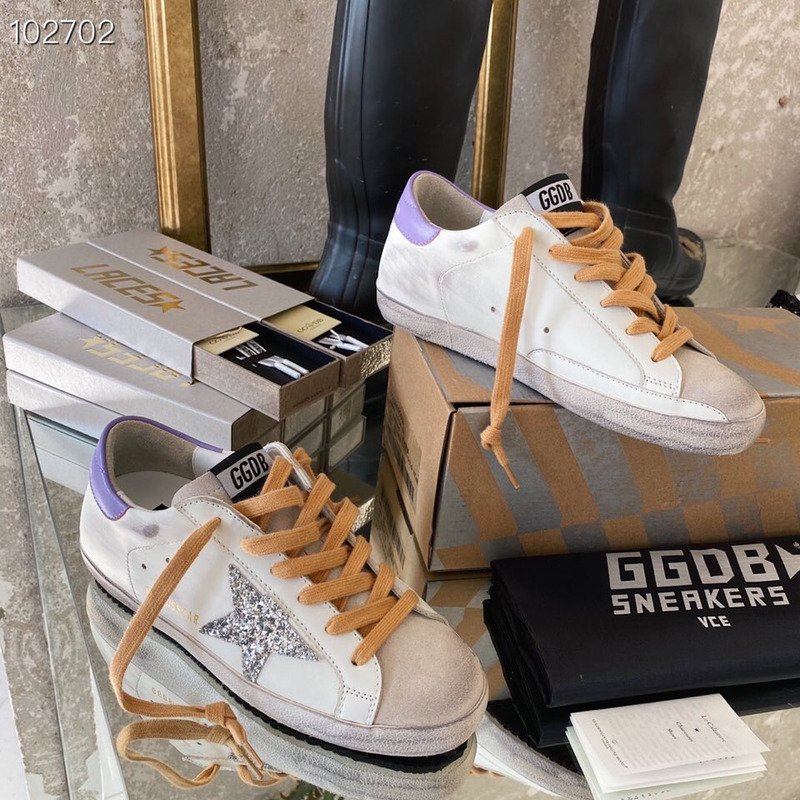 golden goose S*per-star sneakers with sliver glitter and purple heel tab