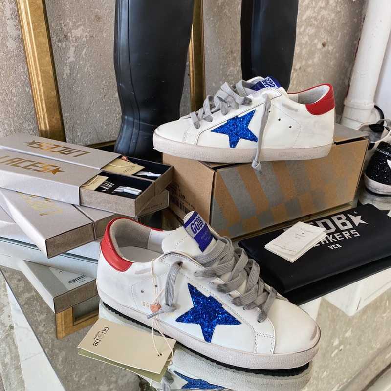golden goose S*per-star sneakers with blue glitter and red heel tab