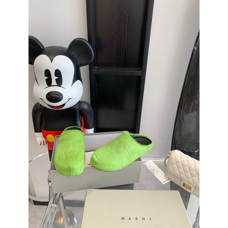 Marni Long Hair Calfskin Fussbett Sabot Green