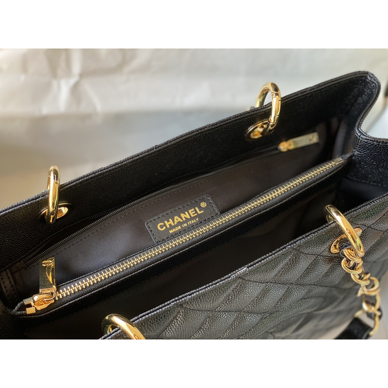 Ch*el pebbled leather gst totebag black gold