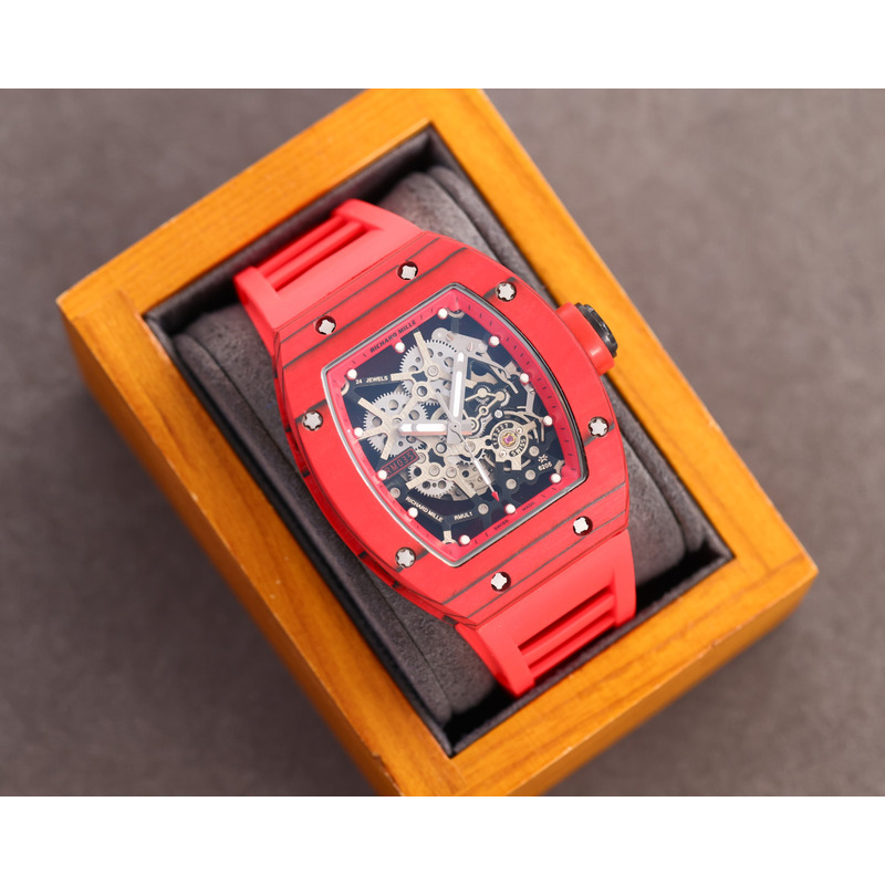 Richard Mille RM35 Men Mechanical Rubber Band Watch Red Strap&Red Case
