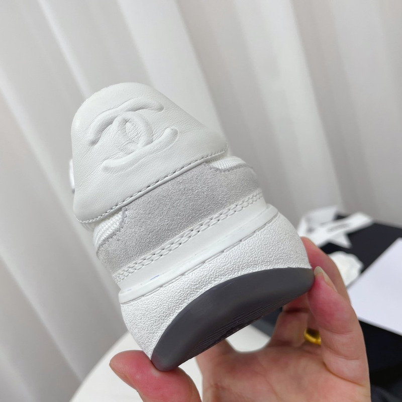 Ch*el fabric calf suede & caviar calf leather white grey & white