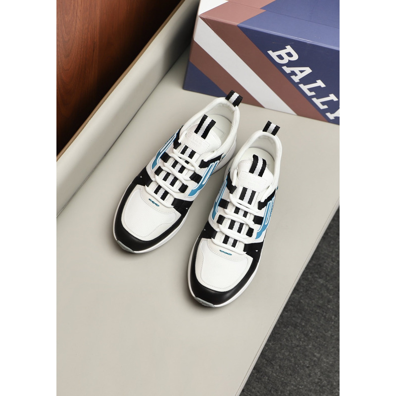 Bally Demmy Leather Sneaker in White,Black & Blue
