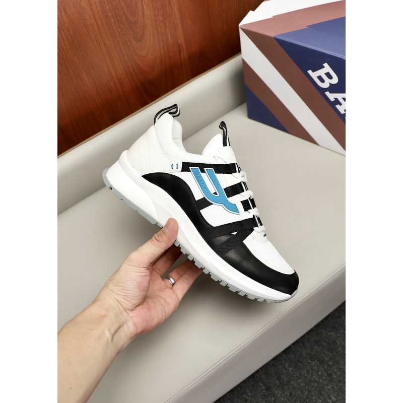 Bally Demmy Leather Sneaker in White,Black & Blue