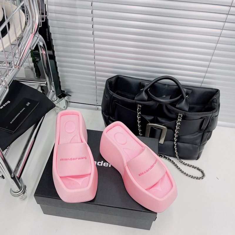 Alexander Wang Taji Platform Slide Sandal in Lycra Neon Bubblegum