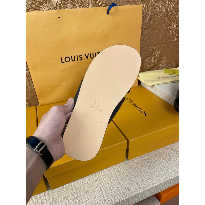 l**is V*t*n gold logo monogram mules black
