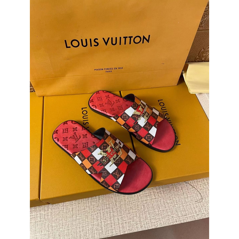 l**is V*t*n gold logo monogram mules red